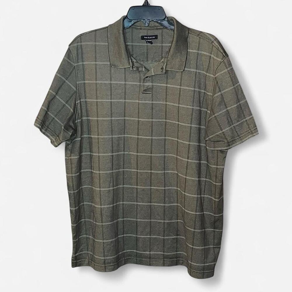 Van Heusen MENS Taupe Olive Plaid Polo Shirt – Size XL